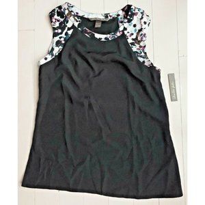 CHARLIE JADE Women's Black Floral Sleeve Tank Top ( XS )